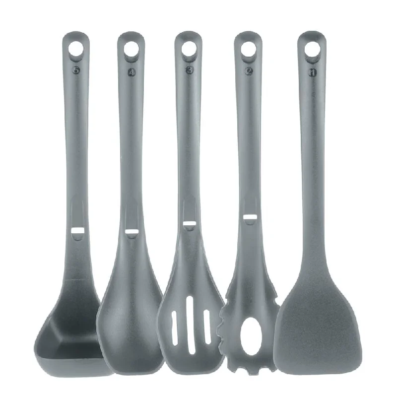 Kitchen Cooking Utensils Set - Includes Solid Spatula, Pasta Fork, Solid Spoon, Slotted Spoon & Tool Seat, Works With Model: Nccwstkgry (Gray)