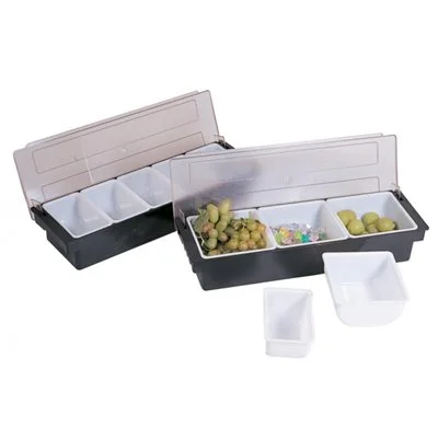 Nella Plastic Condiment Holder with 3 Compartments & Clear Cover, Black, 20" x 20" x 17"