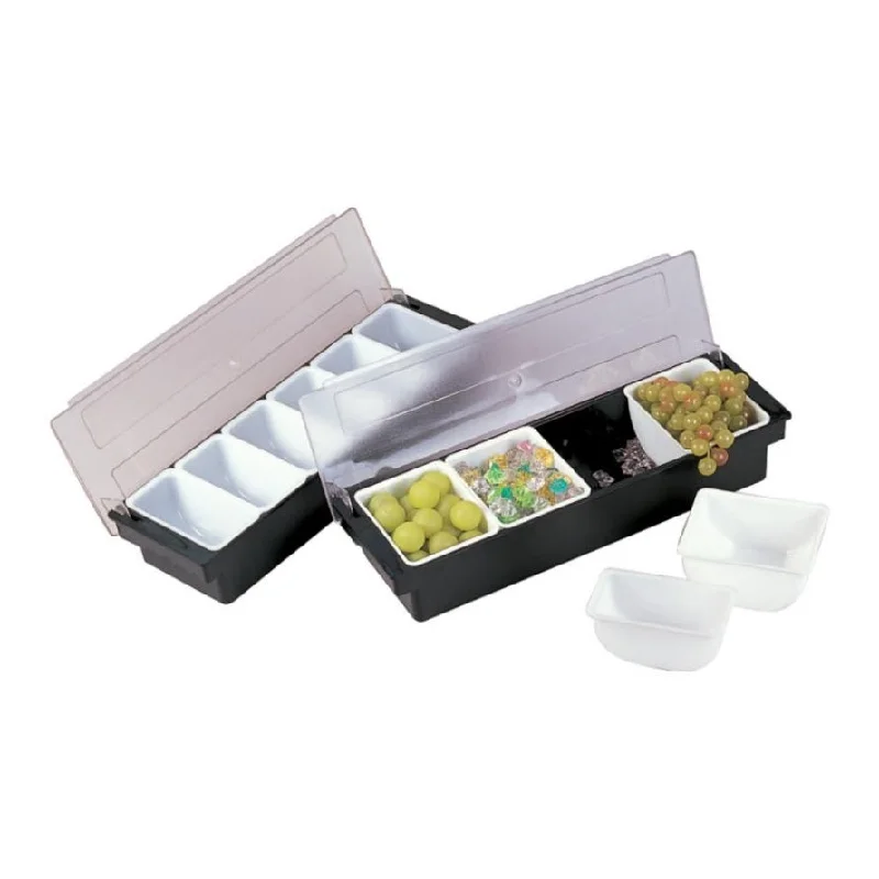 Nella Plastic Condiment Holder with 4 Compartments & Clear Cover, Black, 20" x 20" x 17"