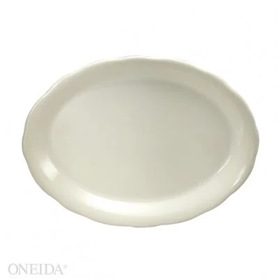 Oneida Caprice 11.6" x 8.9" Scalloped Edge China Oval Platter with Manhattan Black Band 12 /Case