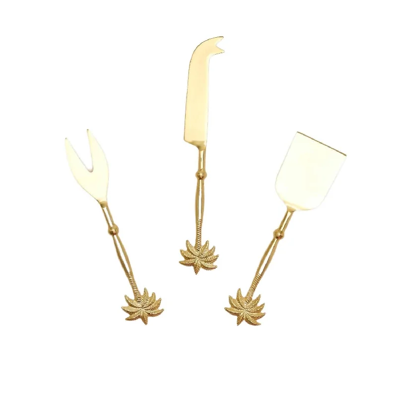 Palm Tree S/3 Cheese Knives In Gold