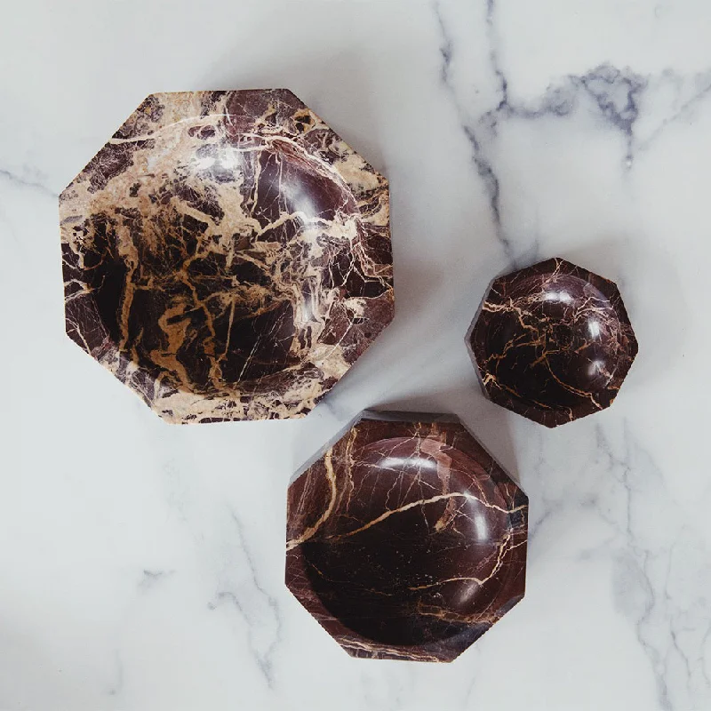 Red Marble Octagon Bowl