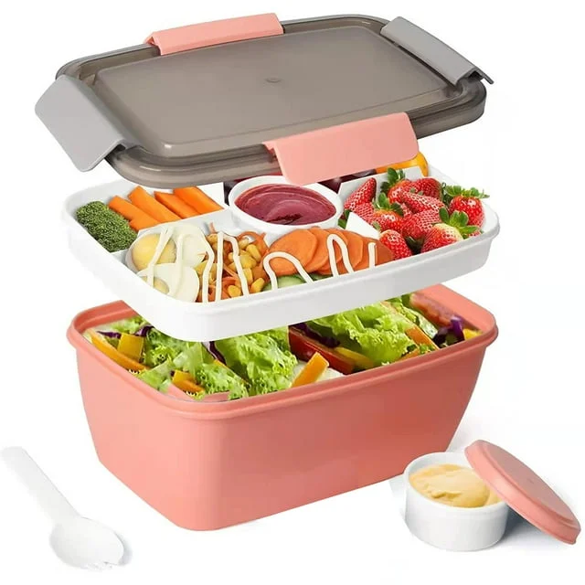 Salad Bento Box for Adults and Kids, Bento Lunch Box 68 oz Salad Bowl with 5-Compartment