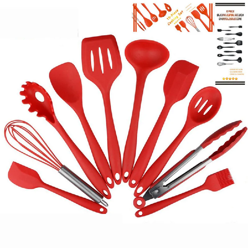 Set of 10pcs Silicone Kitchen Cooking Utensils Premium Heat Resistant and Non-Stick Kitchen Baking Tools