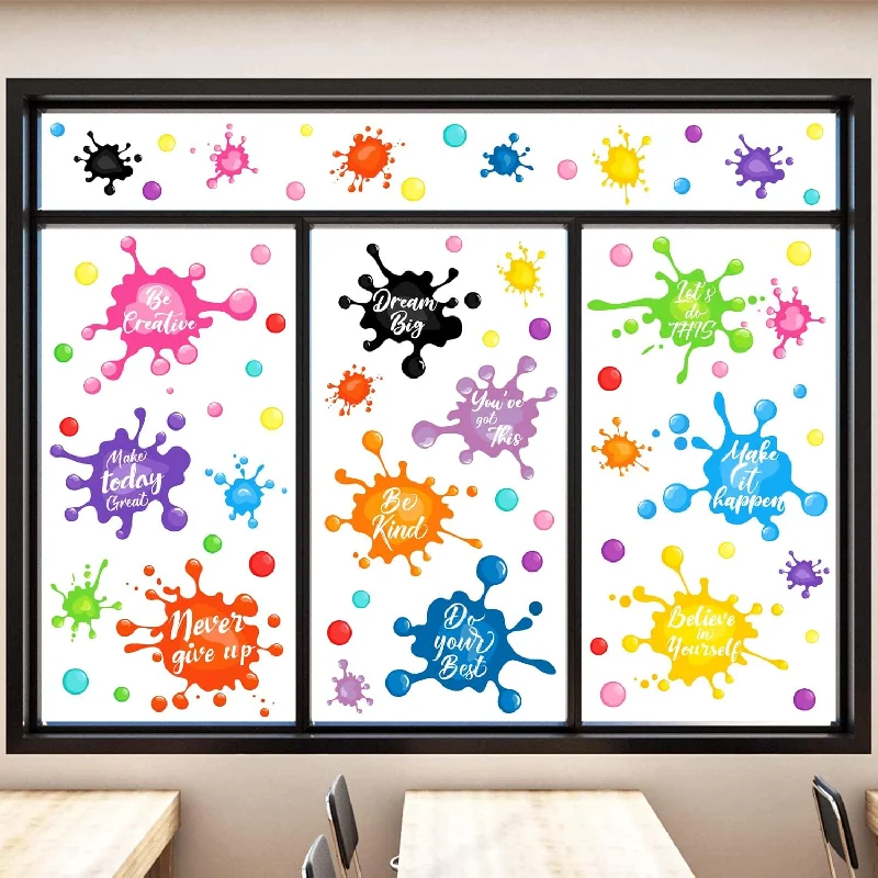 125Pcs Inspirational Quotes Window Clings Colorful Ink Splatter Splotches Wind