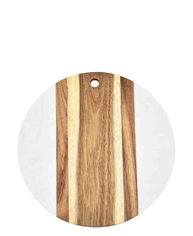 Aqua Acacia Wood With Marble Cutting Board - White & Brown