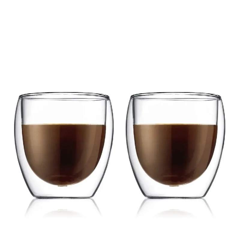 Bodum Pavina Clear Glass Coffee Mug, Double Wall, 8 oz, Set of 2