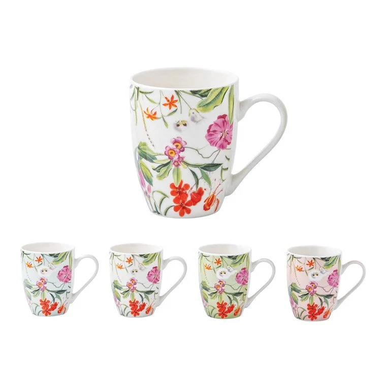 Bone China Floral Mug, 4 Asstd Designs