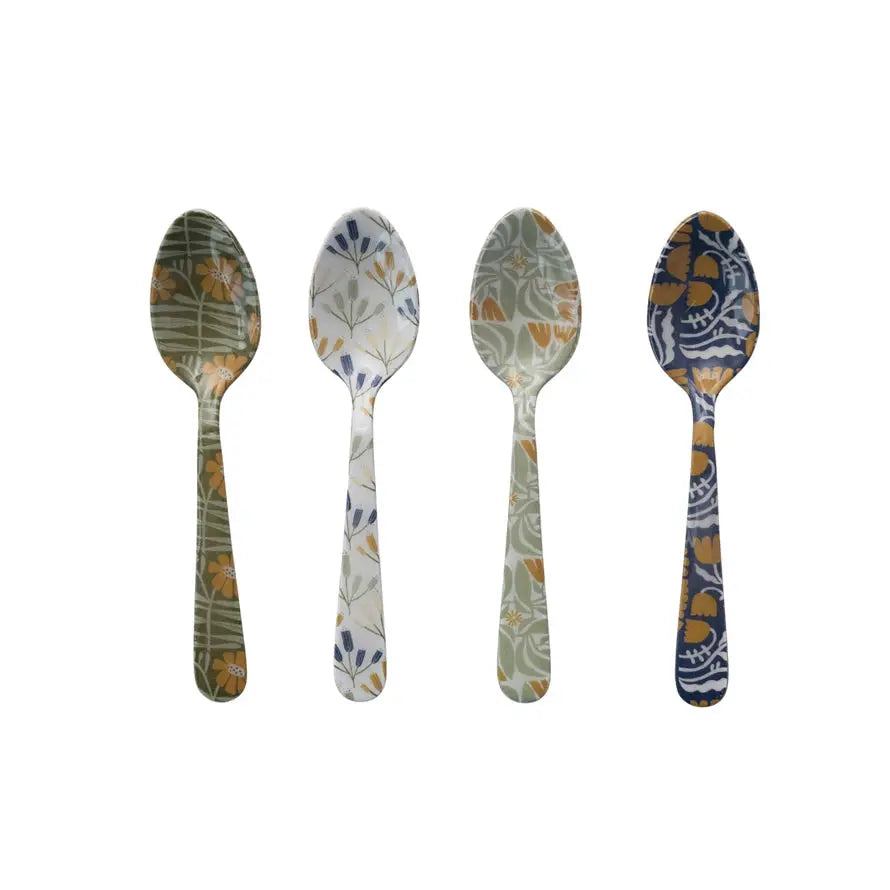 Enameled Stainless Steel Spoon with Flowers, 4 Styles