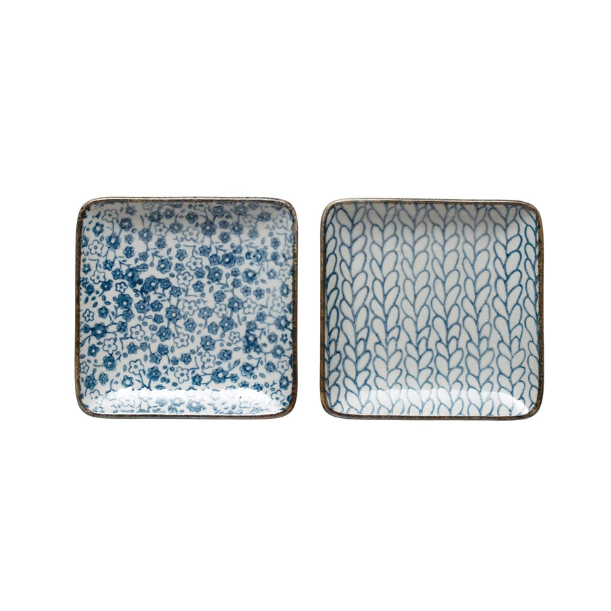 Creative Co-op - Blue Patterned Square Mini Plates