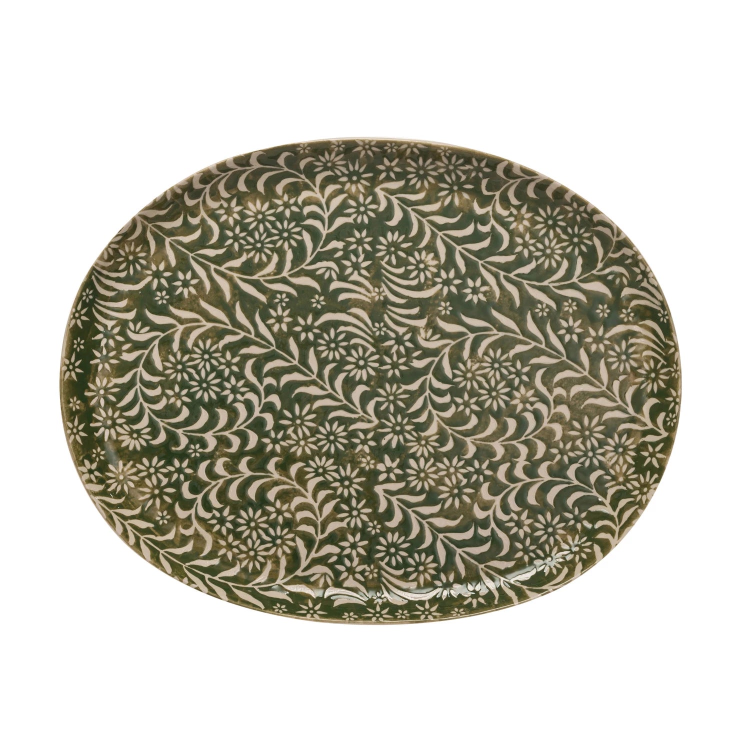 Creative Co-op - Oval Stoneware Botanical Platter