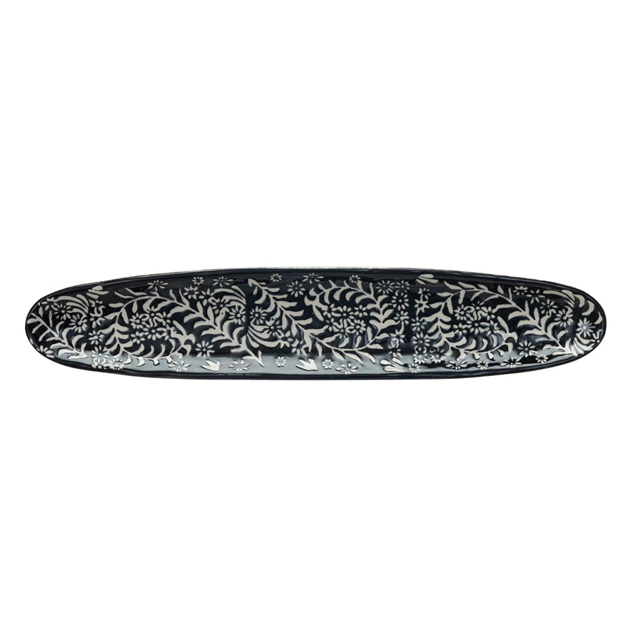 Creative Co-op - Stoneware Botanical Narrow Platter