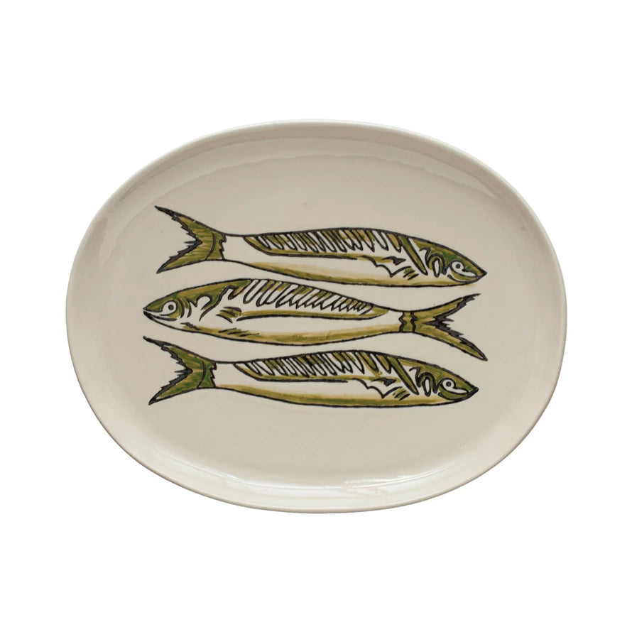 Creative Co-op - Stoneware Platter with Fish