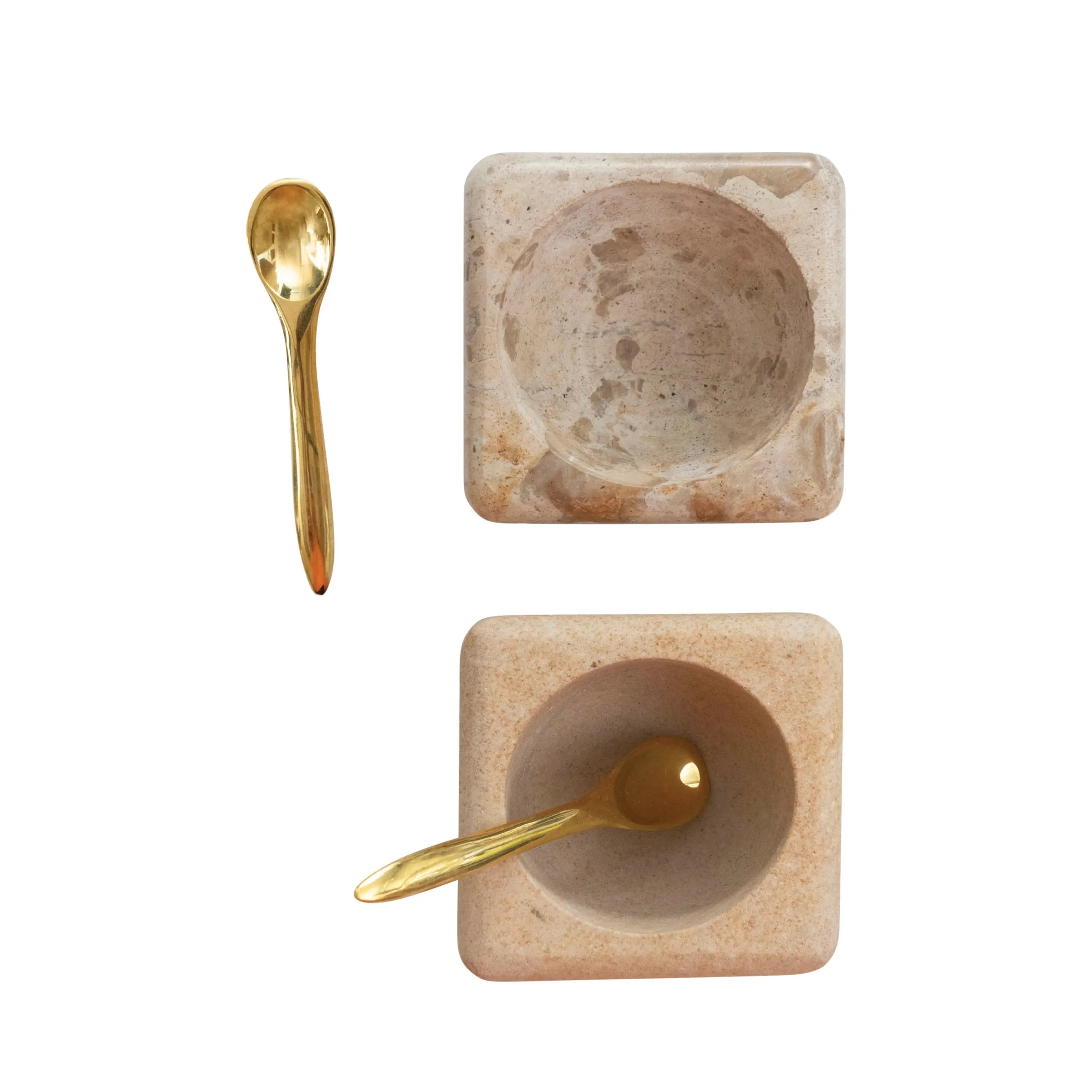 Marble/Sandstone Pinch Pot with Brass Spoon, Sold Separately