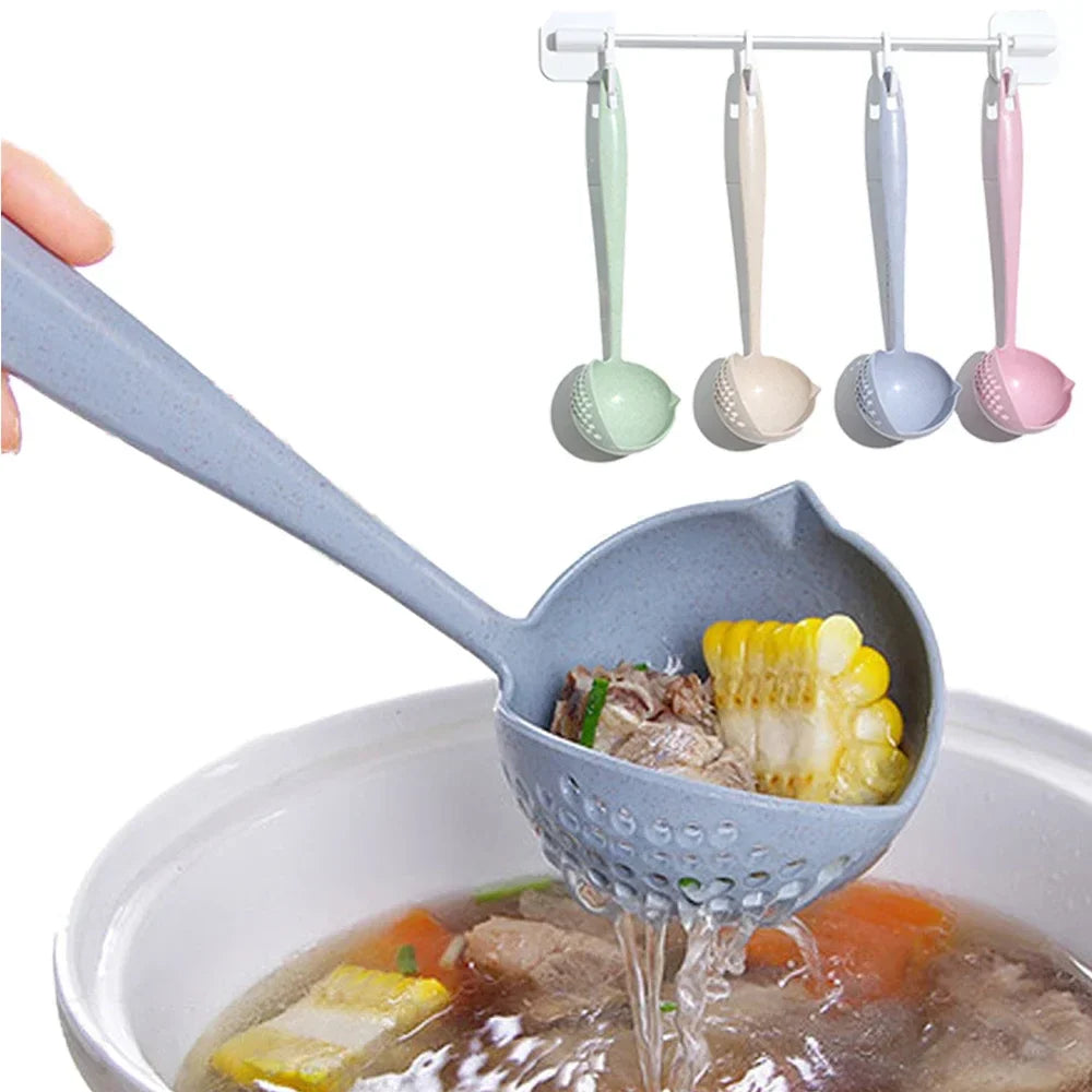 Creative Wheatgrass 2-in-1 Kitchen Spoon Long Handle Plastic Colander Filter Mesh Tableware Hot Pot Spoons Kitchens Accessories