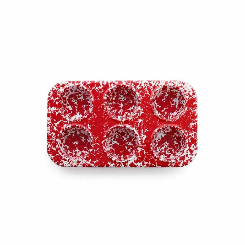 Crow Canyon - Enamelware Splatter Muffin Tin, Red