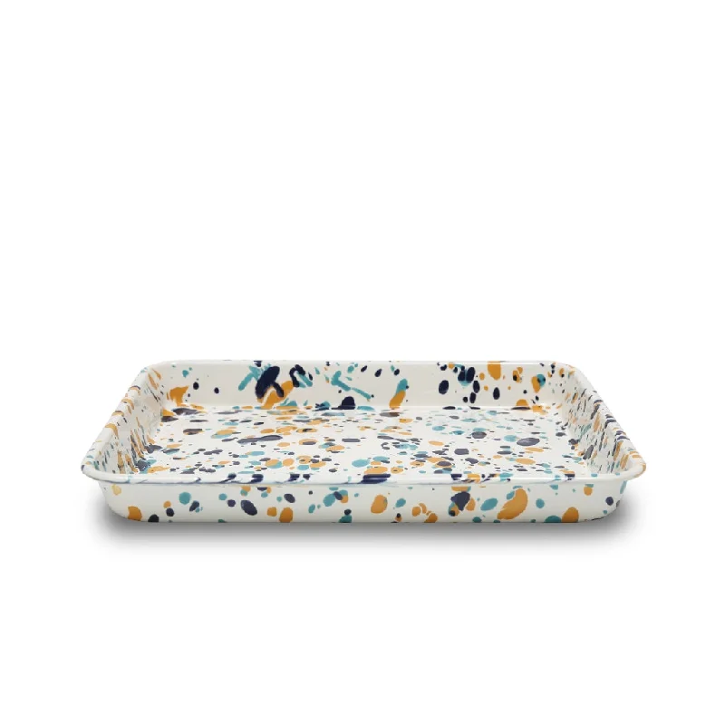 Crow Canyon - Enamelware Splatter Small Rectangle Tray, Bermuda Buttercup