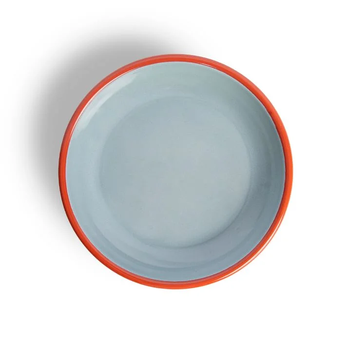 Crow Canyon - The Get Out Enamel Coupe Dinner Plate, Tomato & Smoke Blue