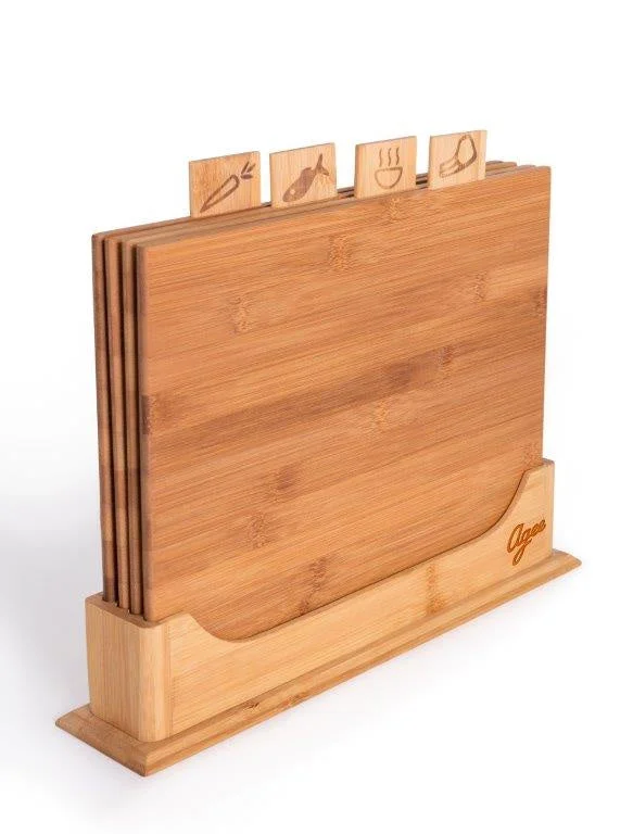 Cutting Board S/4 W/Hldr Bamboo 37x30cm