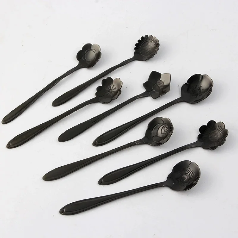 Elegant Black Stainless Steel Floral Stirring Spoon