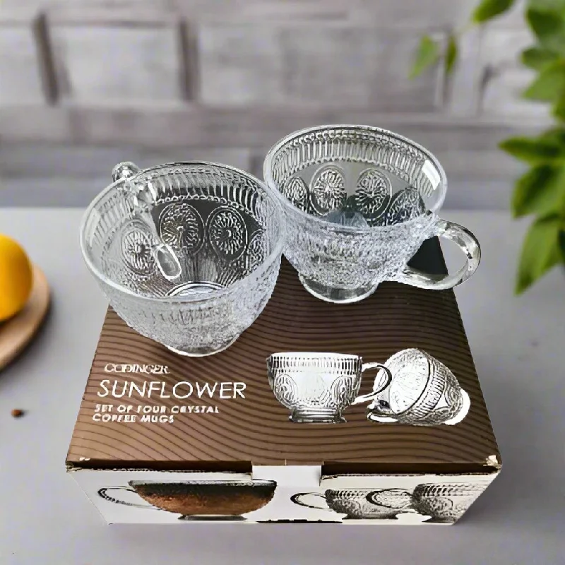 Godinger Sunflower Crystal Coffee Mugs - Set Of 4 - 13.5oz - 399ml