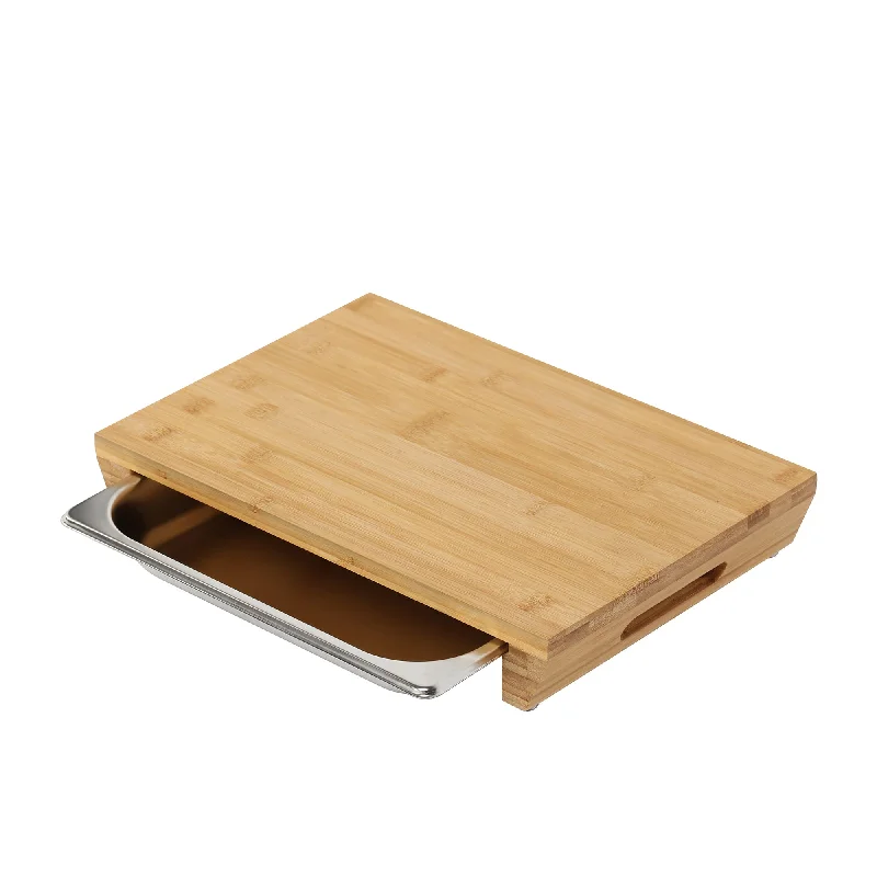 Gourmet Kitchen Bamboo Cutting Board with Stainless Steel Tray 39x27cm