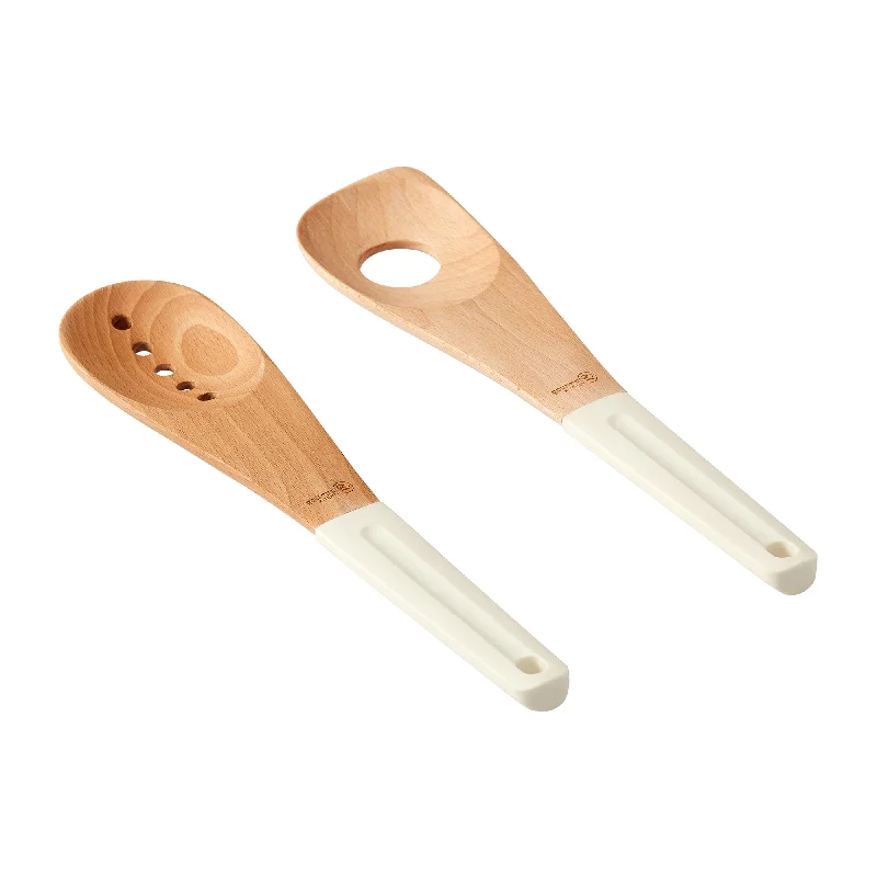 Gourmet Kitchen Modern Beech Wood Spoon with Silicone Grip Set 2pc