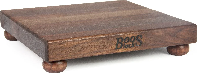 John Boos American Black Walnut Cutting Board w/ Wooden Bun Feet, 12'' x 12'' x 1.5''