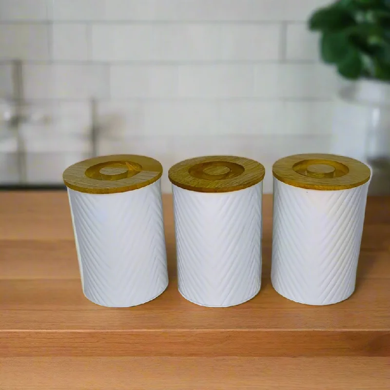 kitchen Storage Small Canisters With Mango Wood Knob Lid-3 Storage Containers By MA