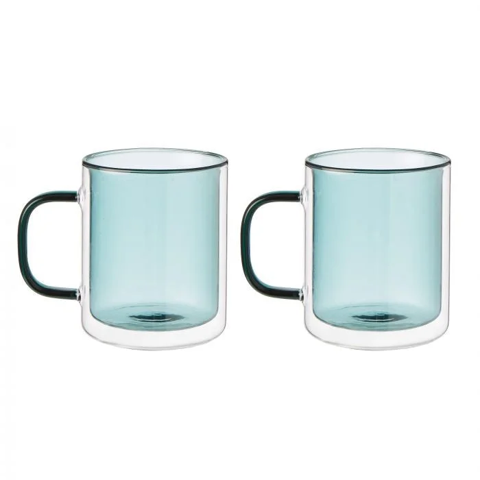 Leaf & Bean Coloured Double Wall Glasses S/2 Green 350ml