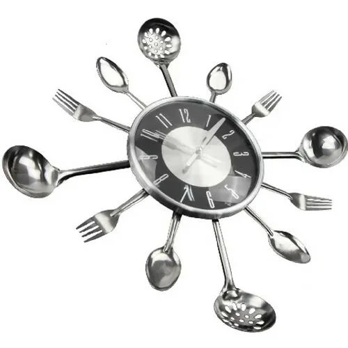 Linsan Kitchen Cutlery Wall Clock With Forks And Spoons For Home Decor - 14" - Black