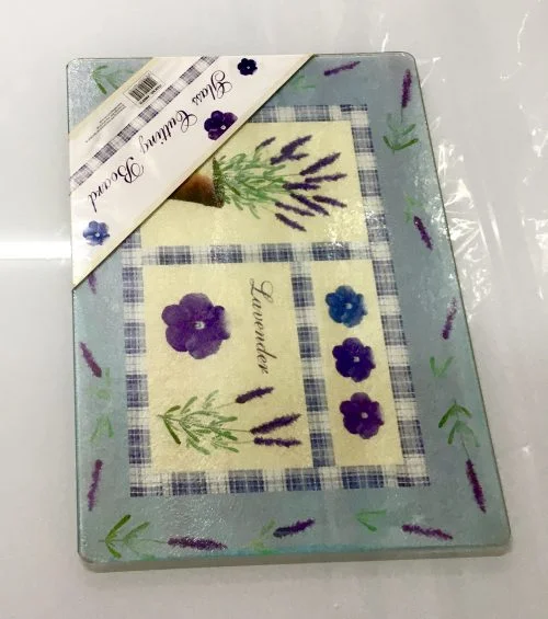 Linsan Lavender Classic Charm 12" X 18" Glass Cutting Board