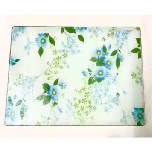 Linsan Prima Floral Patterned Glass Cutting Board - (40 X 30cm)