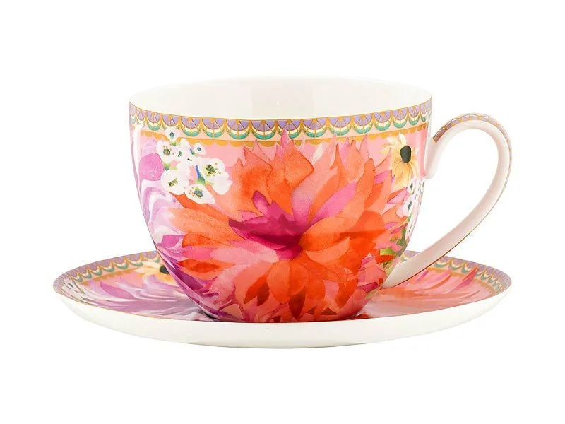 Maxwell & Williams Teas & C's Dahlia Daze Breakfast Cup & Saucer 400ml Pink