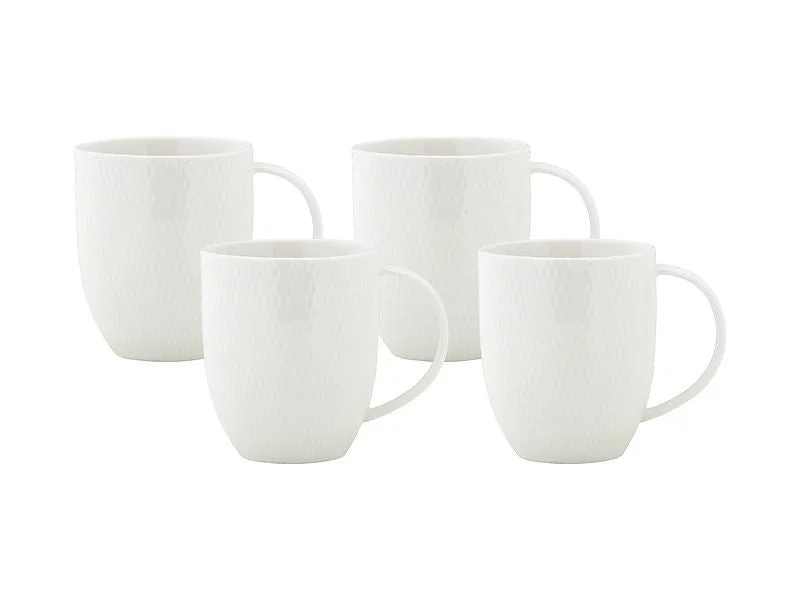 Maxwell & Williams White Basics Diamonds Coupe Mug 370ml Set Of 4 Gift Boxed