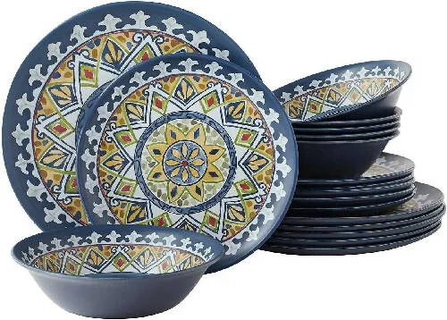 Mark Melamine Dinnerware Set - Olympus Medallion Art Deco - 18-piece