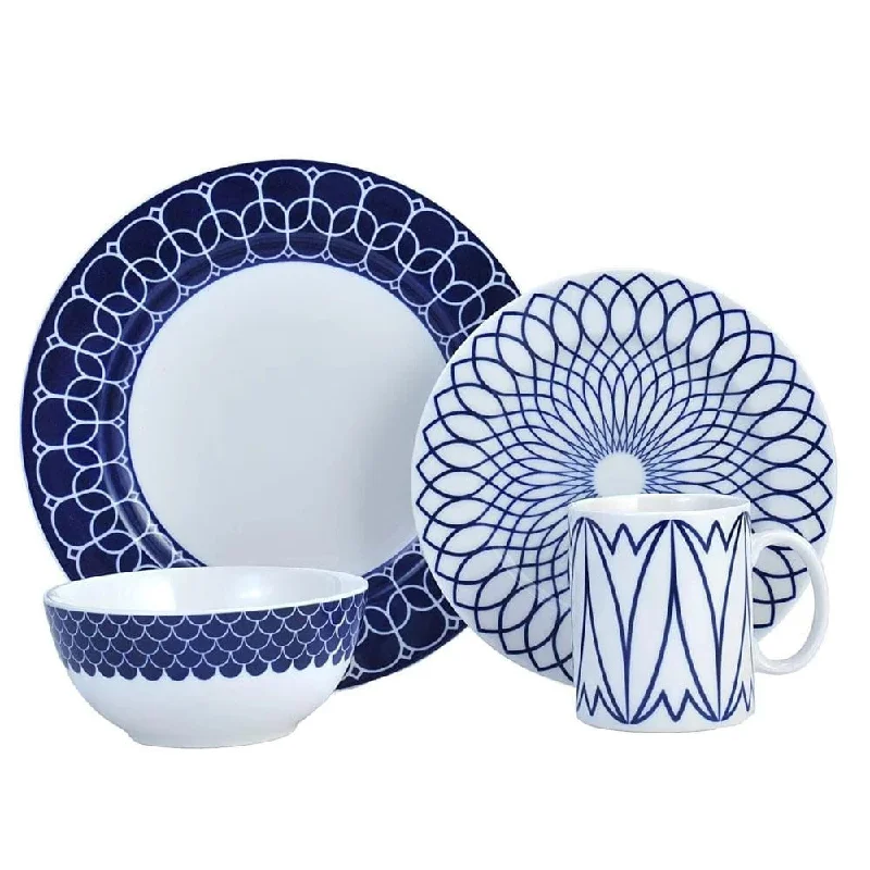 Mikasa Gingko Lavina Cobalt 16 Piece Dinnerware Set - Service For 4