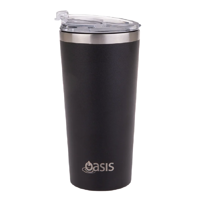 Oasis S/s Double Wall Insulated 'travel Mug' 480ml - Matte Black