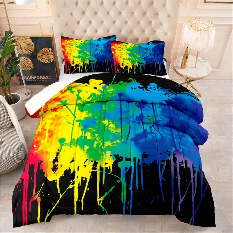 Oil Paint Splatter Bedding Duvet Set Queen Size Abstract Colorful Graffiti Com