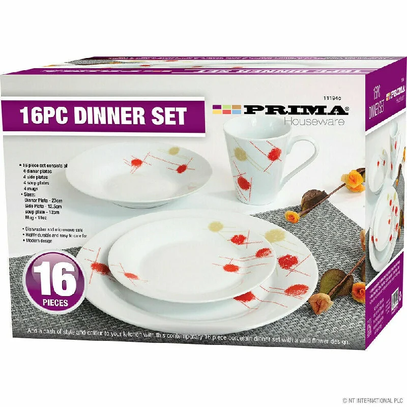 Prima Houseware Dinner Set With Red & Creme Dot Design 16 Piece