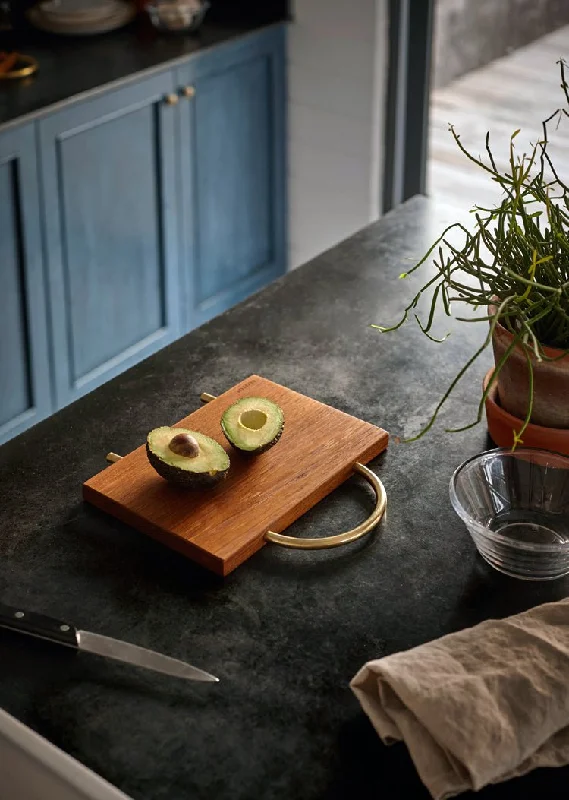 Teak Wooden Solid Cutting Board with Solid Brass Handle