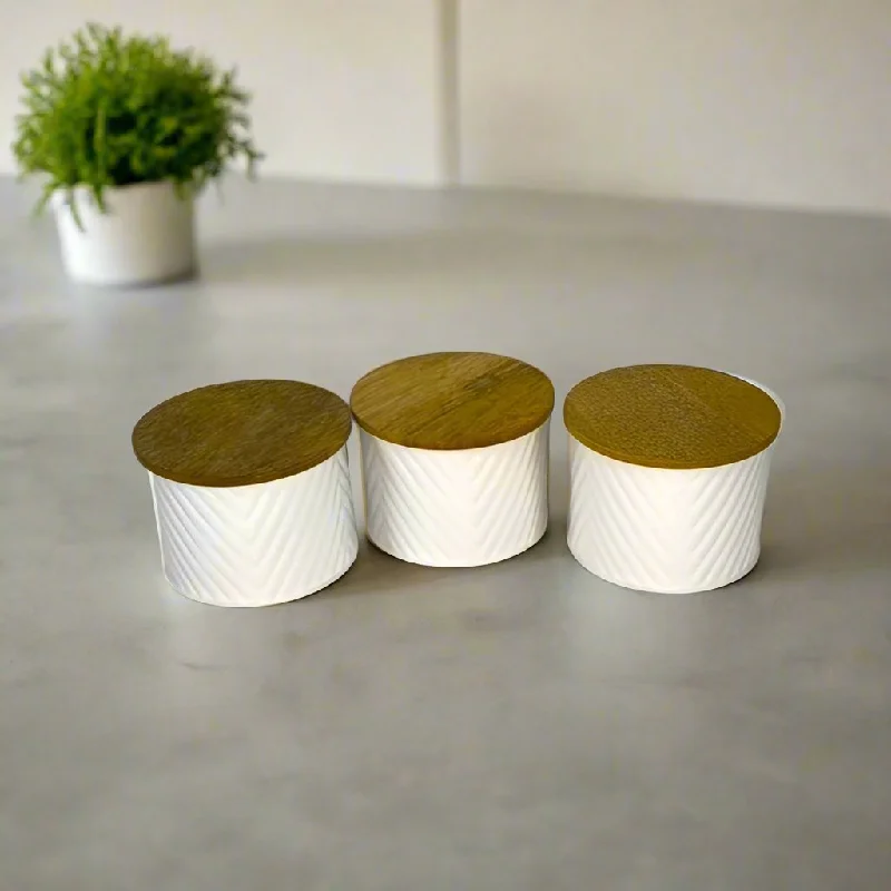 White Waves Kitchen Storage Small Canisters With Mango Wood Lid -3 Storage Containers By MA